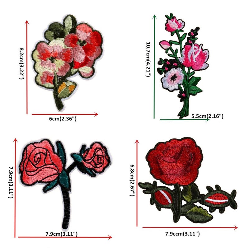 Zhiheng 12pcs Assorted Rose Embroidered Flower Patches Sew Iron on Floral Applique Motif - Image 3